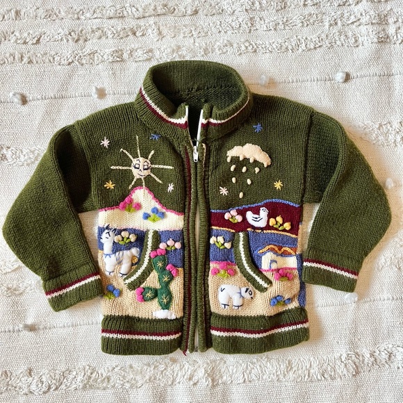 Other - Toddler Peruvian llama knit zip hoodie sweater 3T
